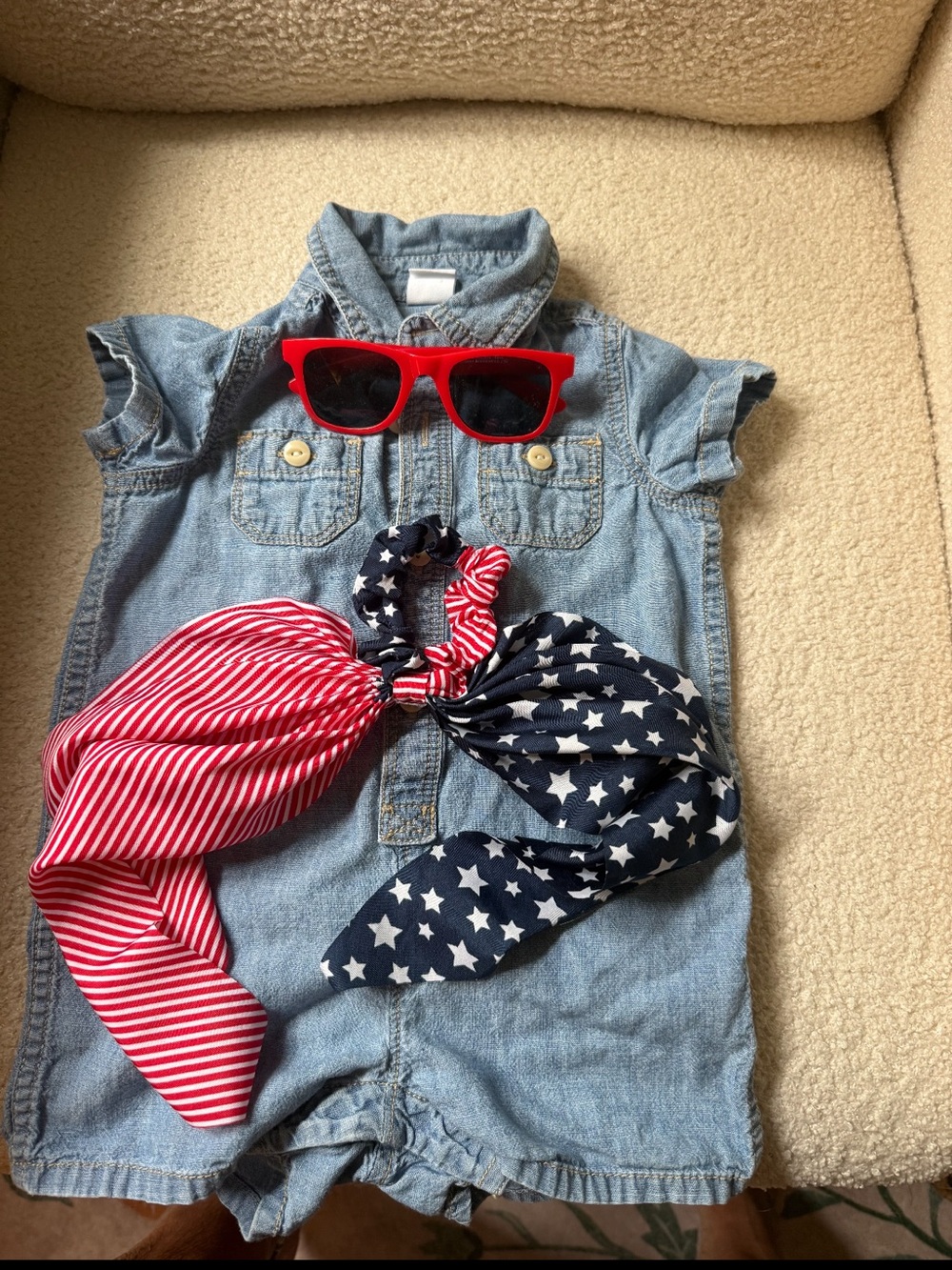 GAP Kids jumpsuit, Red Sunglasses with Stars & Stripes Hair Scarf Set
